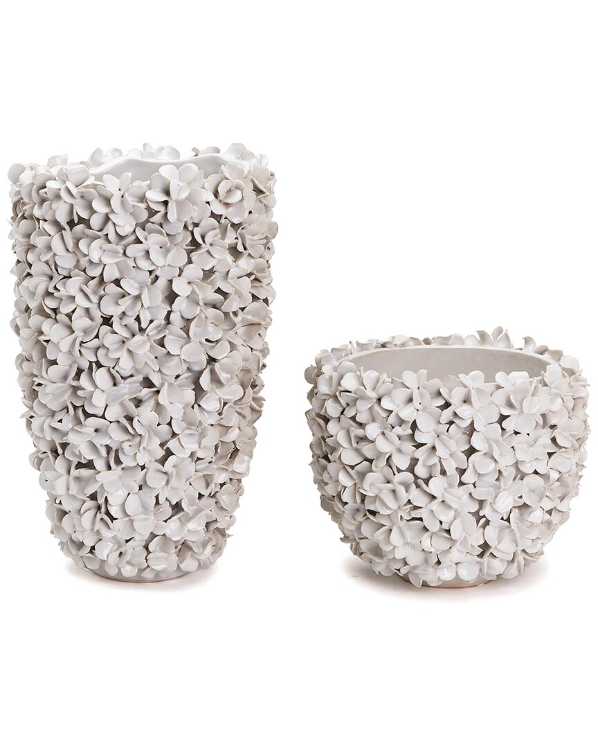 Tozai Set Of 2 Hydrangea White Planter/vases In White