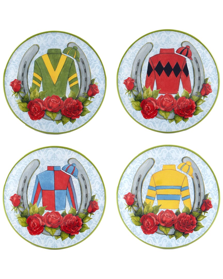 Certified International Derby Day At The Races Set Of 4 Canape Plates In Multi