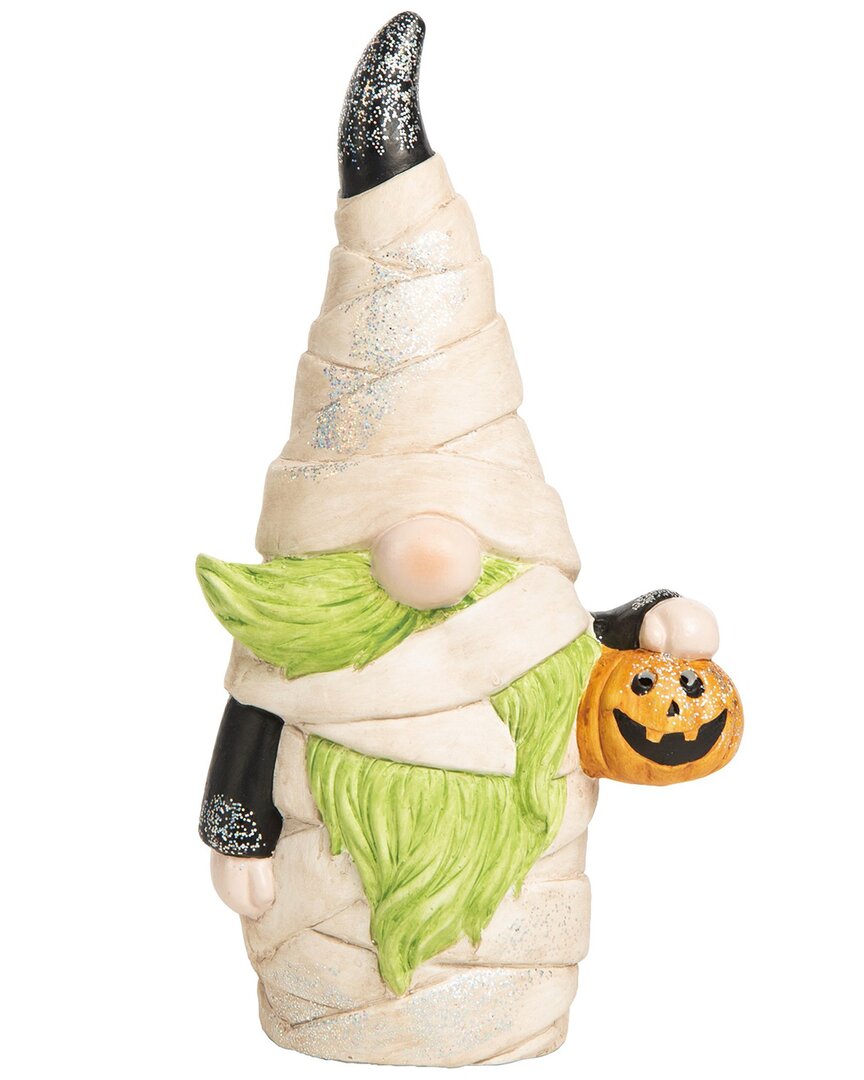 Transpac Ceramic 11.75in Multicolored Halloween Light Up Mummy Gnome Decor In White