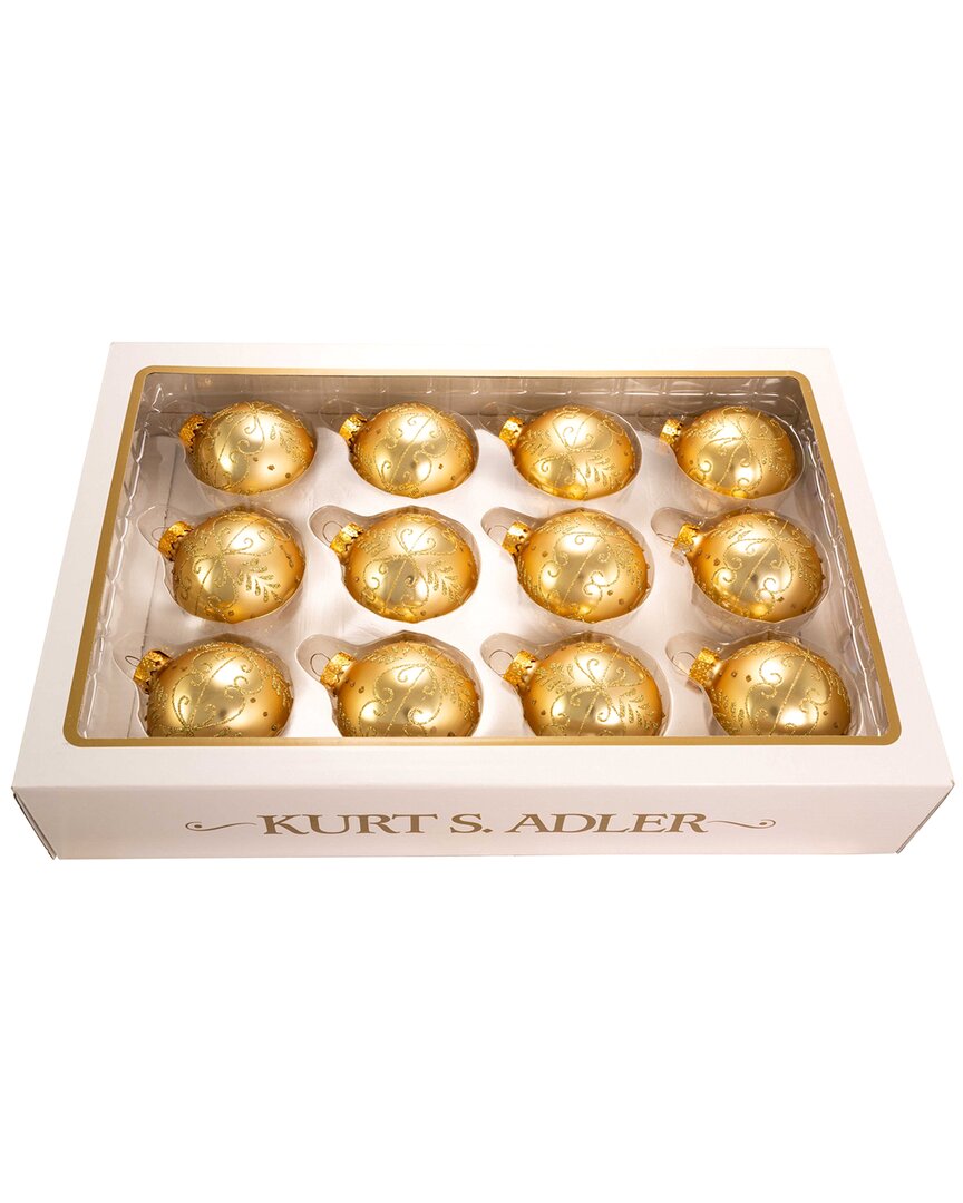 Kurt Adler Set Of 12 Gold Pattern Ball Ornaments