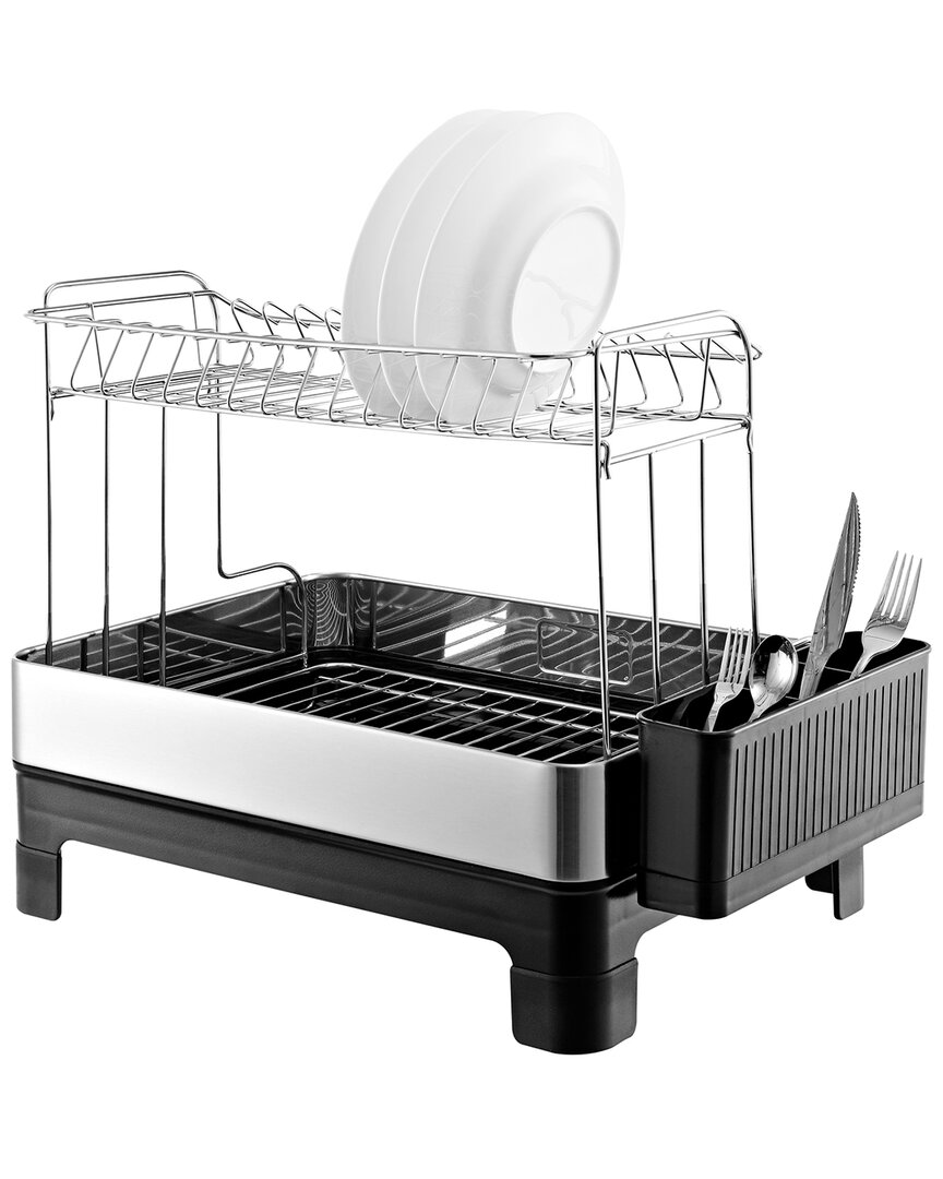 Happimess Simple 20.75in Fingerprint-proof Stainless Steel 2-tier Dish Drying Rack With Swivel Spout Tray In Silver