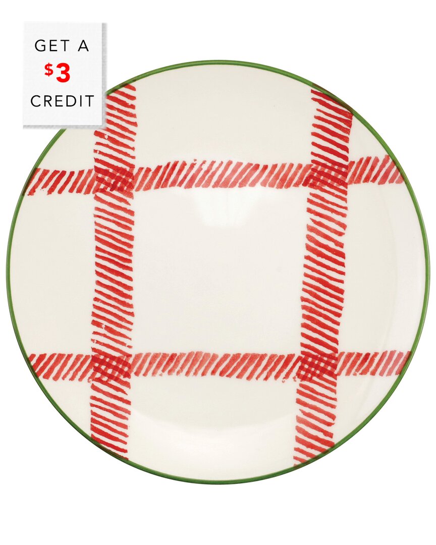 Viva By Vietri Mistletoe Plaid Salad Plate With $3 Credit In Red
