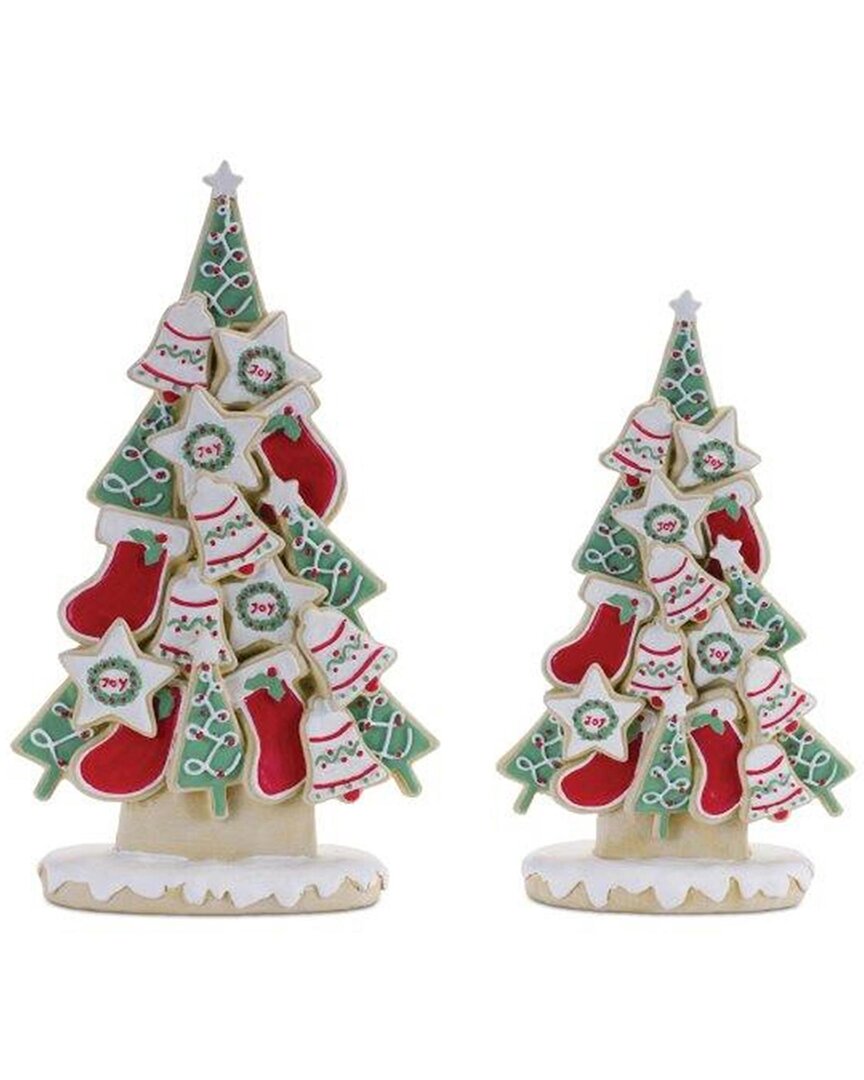 Melrose International Set Of 2 Frosted Christmas Cookie Pine Tree In Green