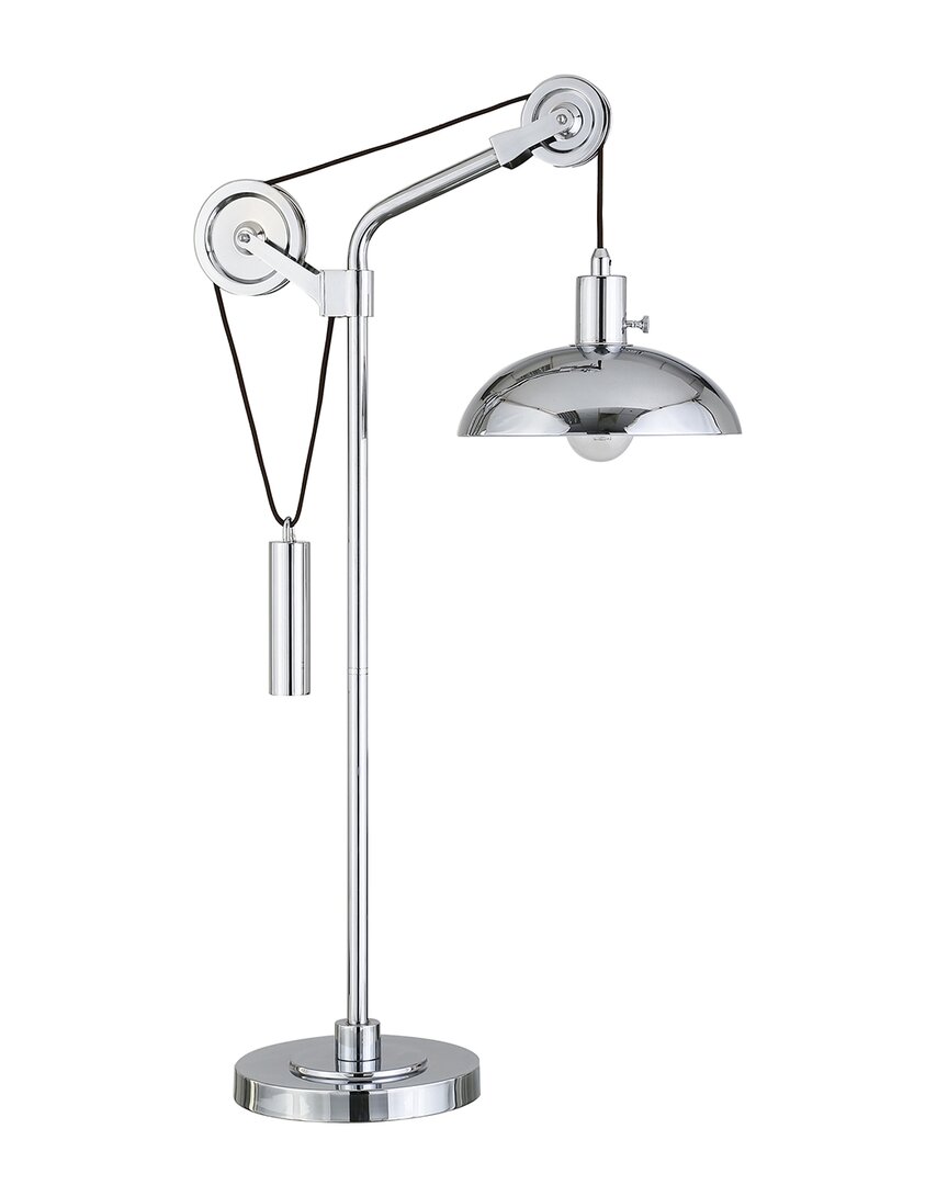 Abraham + Ivy Neo Polished Nickel Table Lamp With Solid Wheel Pulley System In Silver