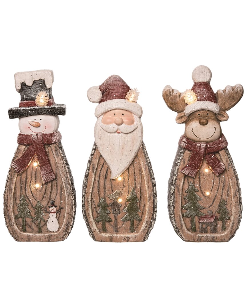 Shop Transpac Set Of 3 Resin Brown Christmas Light Up Wooden Decor