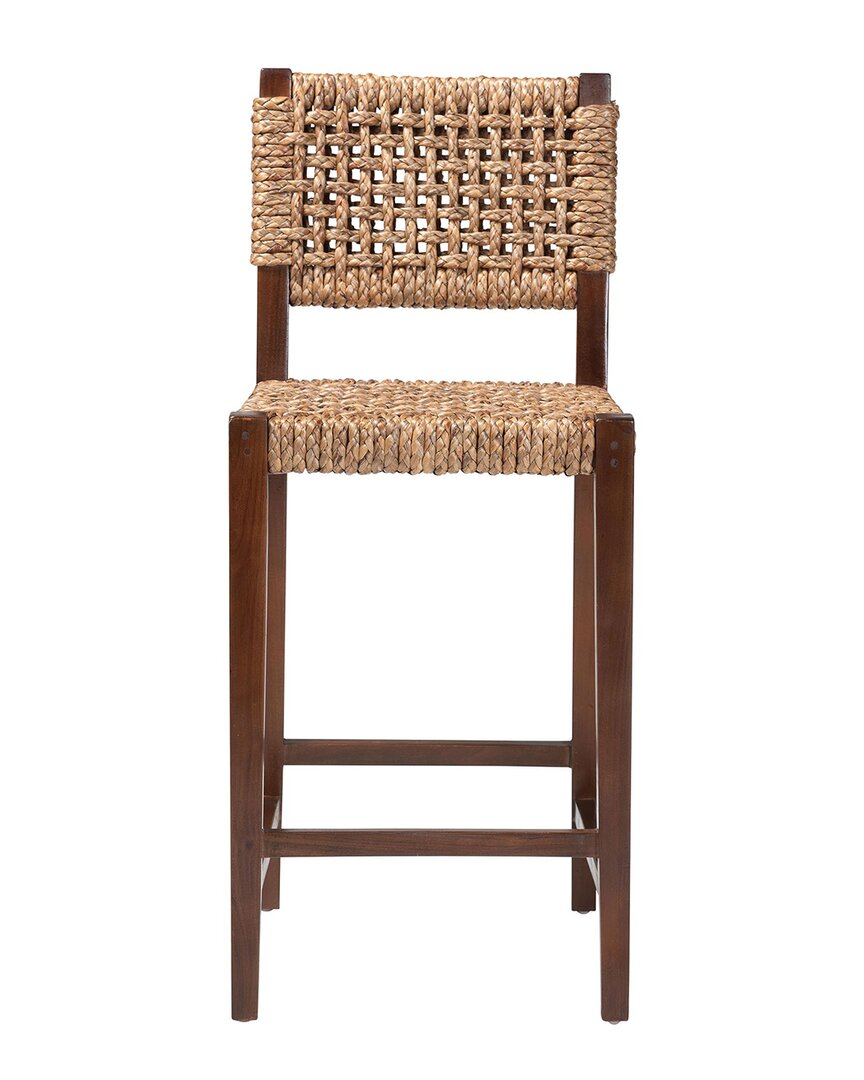 Baxton Studio Alise Handwoven Seagrass Bar Stool With Mahogany Wood Frame In Brown