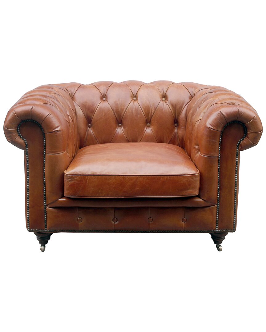 Pasargad Home Genuine Leather Chester Bay Tufted Chair In Brown