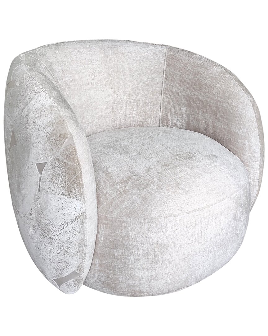 Pasargad Home Napoli Collection Modern Swivel Armchair In Ivory