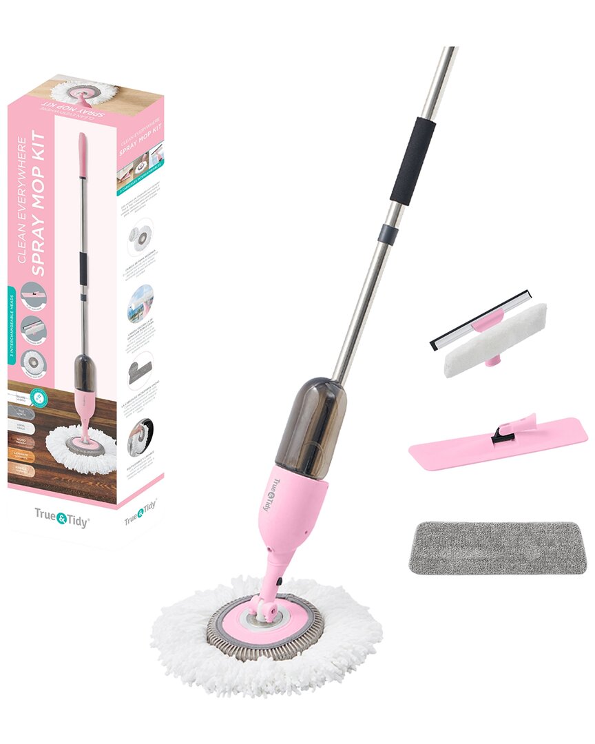 True & Tidy Mop With 3 Interchangeable Heads In Pink