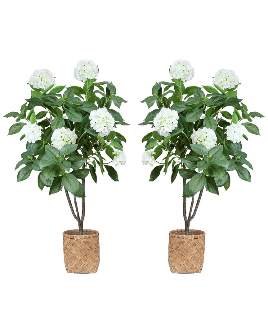 Creative Displays 5ft Hydrangea Drop-in Trees With Bamboo-wrapped Cement Pots In Green