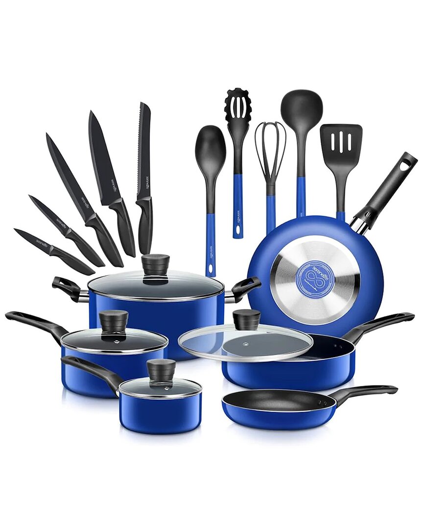 Serenelife 20pc Blue Cookware Set