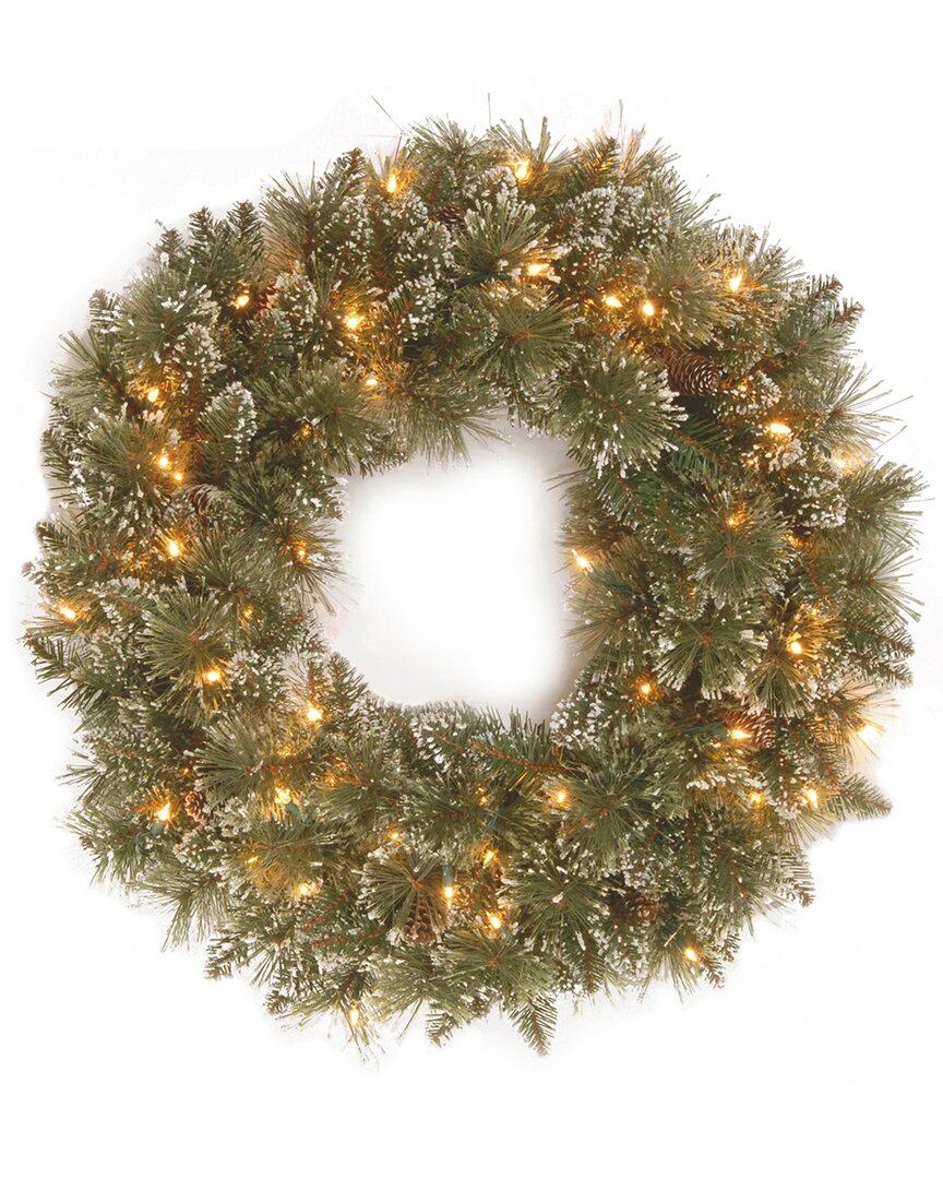 National Tree Company 24in Glittery Bristle Pine Wreath With Twinkly Led Lights In Green