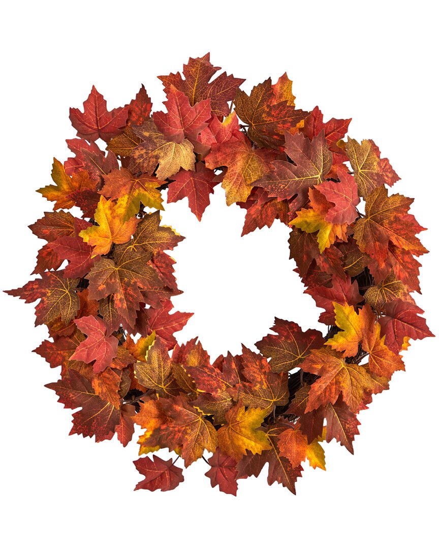 Nearly Natural Maple Leaf Artificial Wreath 22in In Orange
