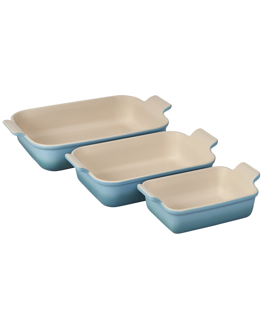 Le Creuset The Heritage Set Of 3 Rectangular Baking Dishes In Blue