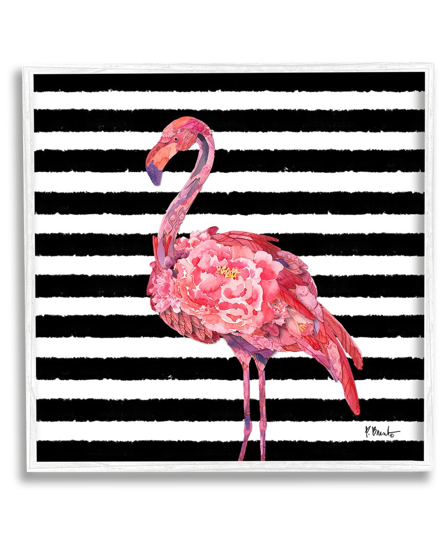 Stupell Blossoming Pink Flamingo Stripes Framed Giclee Wall Art By Paul Brent