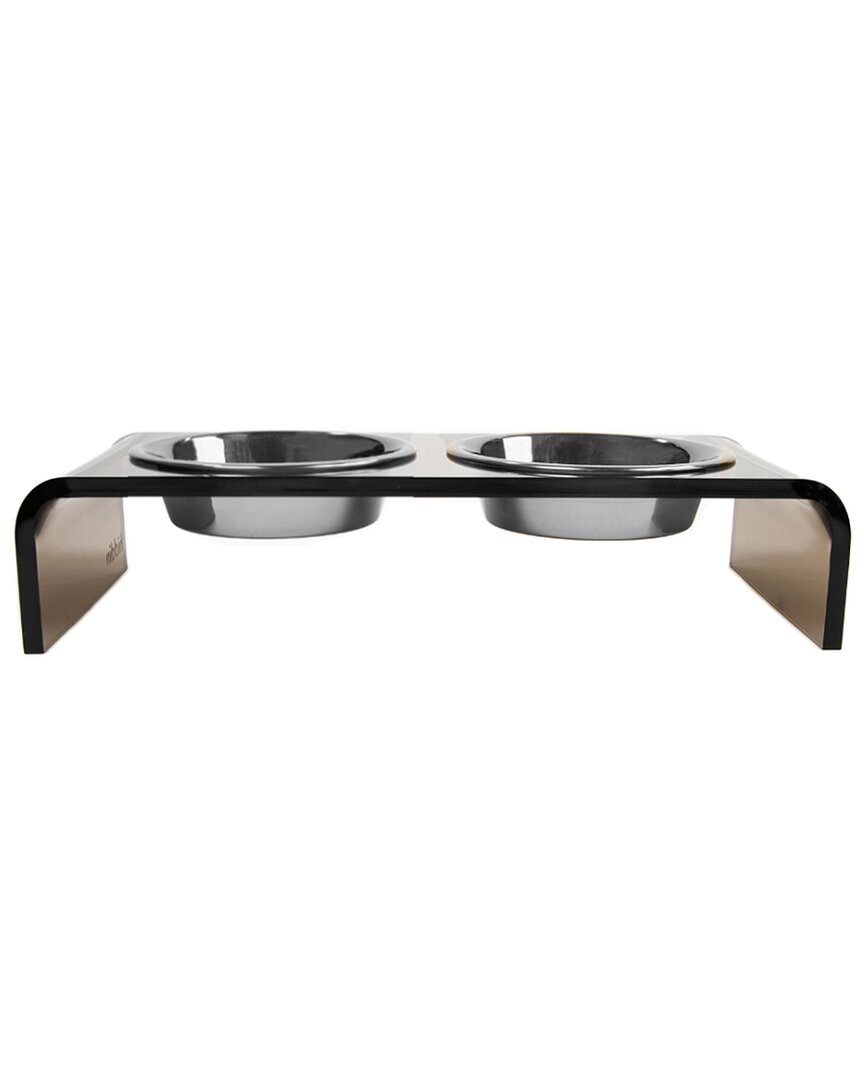 Hiddin Small 1.5-cup Double Feeder With Silver Bowls In Bronze