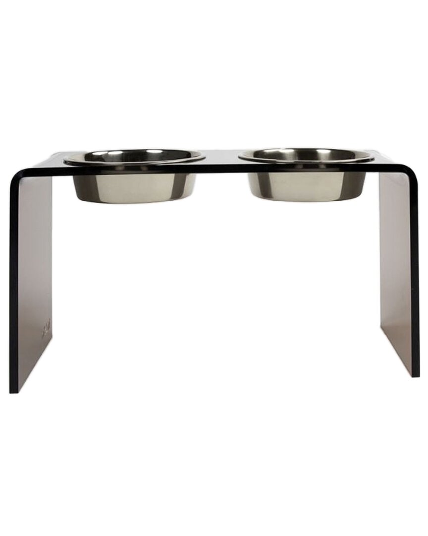 Hiddin Large 6.5-cup Double Feeder With Silver Bowls In Bronze
