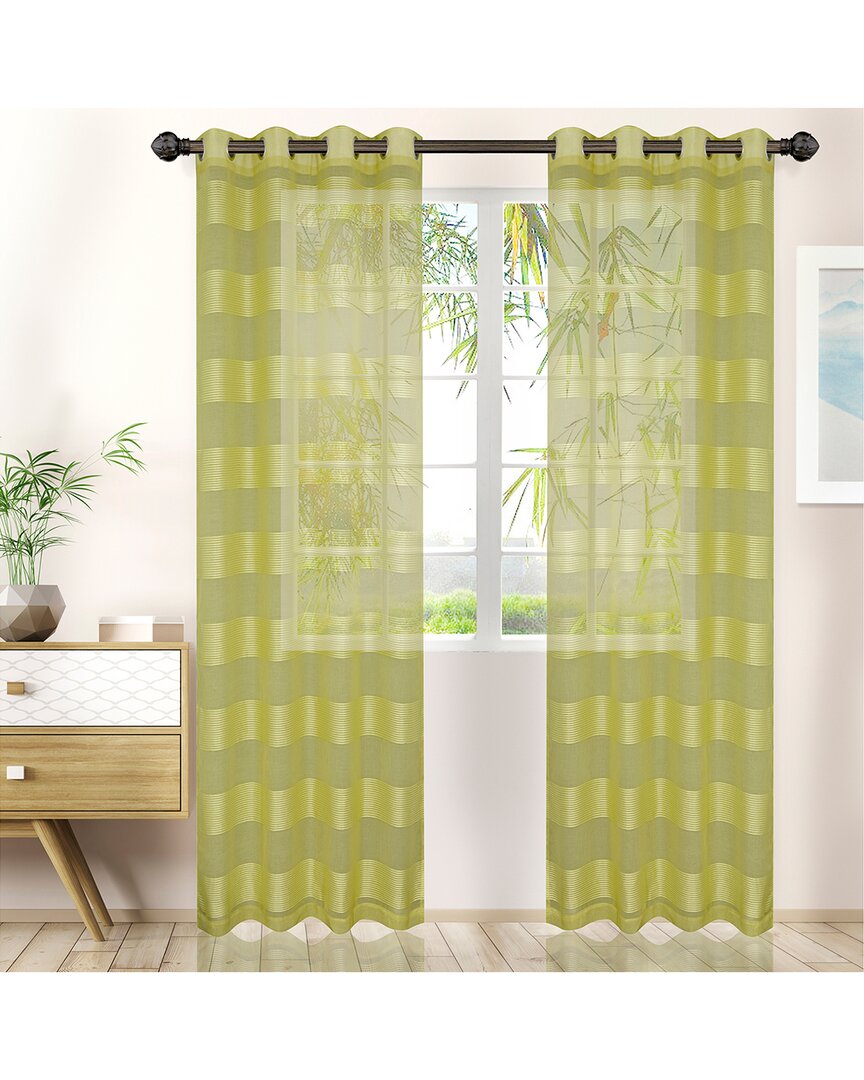 Superior Dalisto Rope Textured Sheer Curtain Set Of 2 With Grommet Top Header In Lime