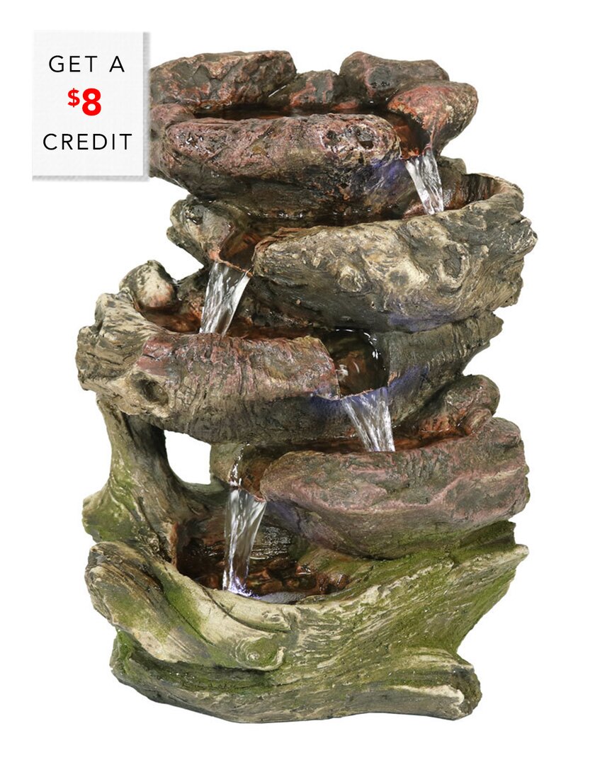 Sunnydaze Indoor Decorative Calming 5-step Rock Falls Waterfall Tabletop Water Fountain With Led Lights - 14" In Brown