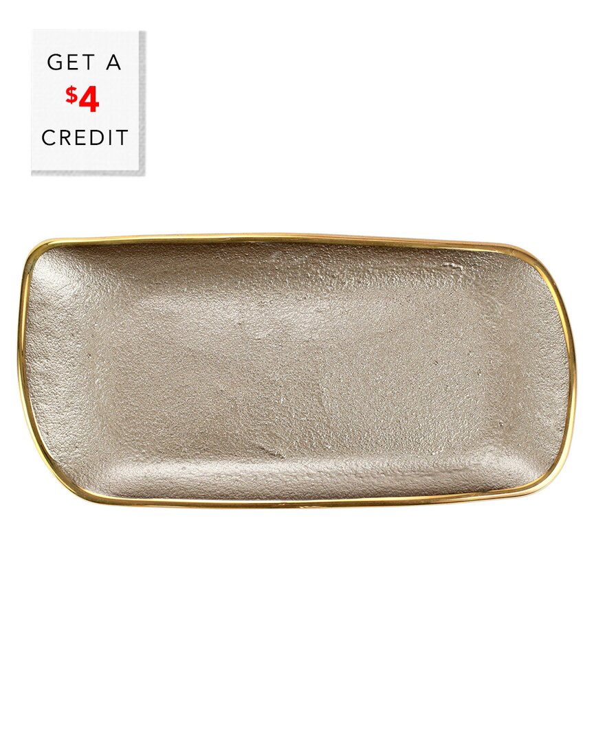 Vietri Metallic Glass Fawn Rectangular Tray In Brown