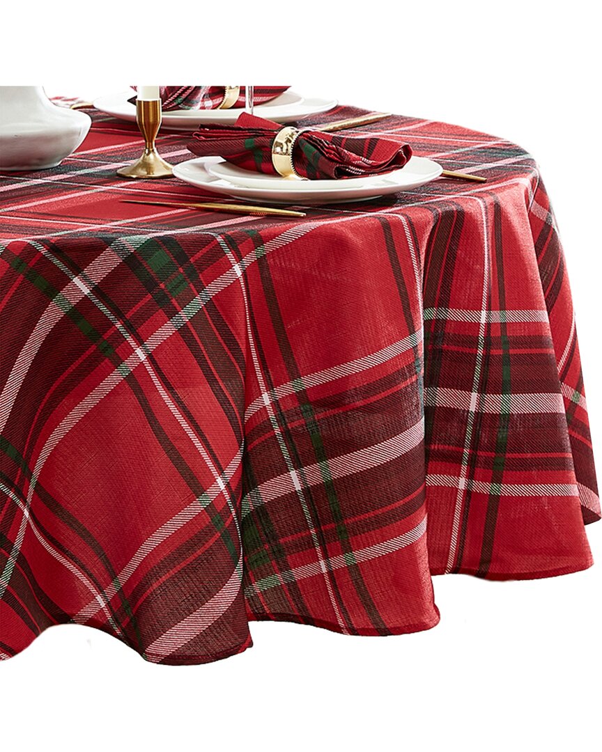 Elrene Home Fashions Pocono Plaid Holiday Fabric Tablecloth -round In Red