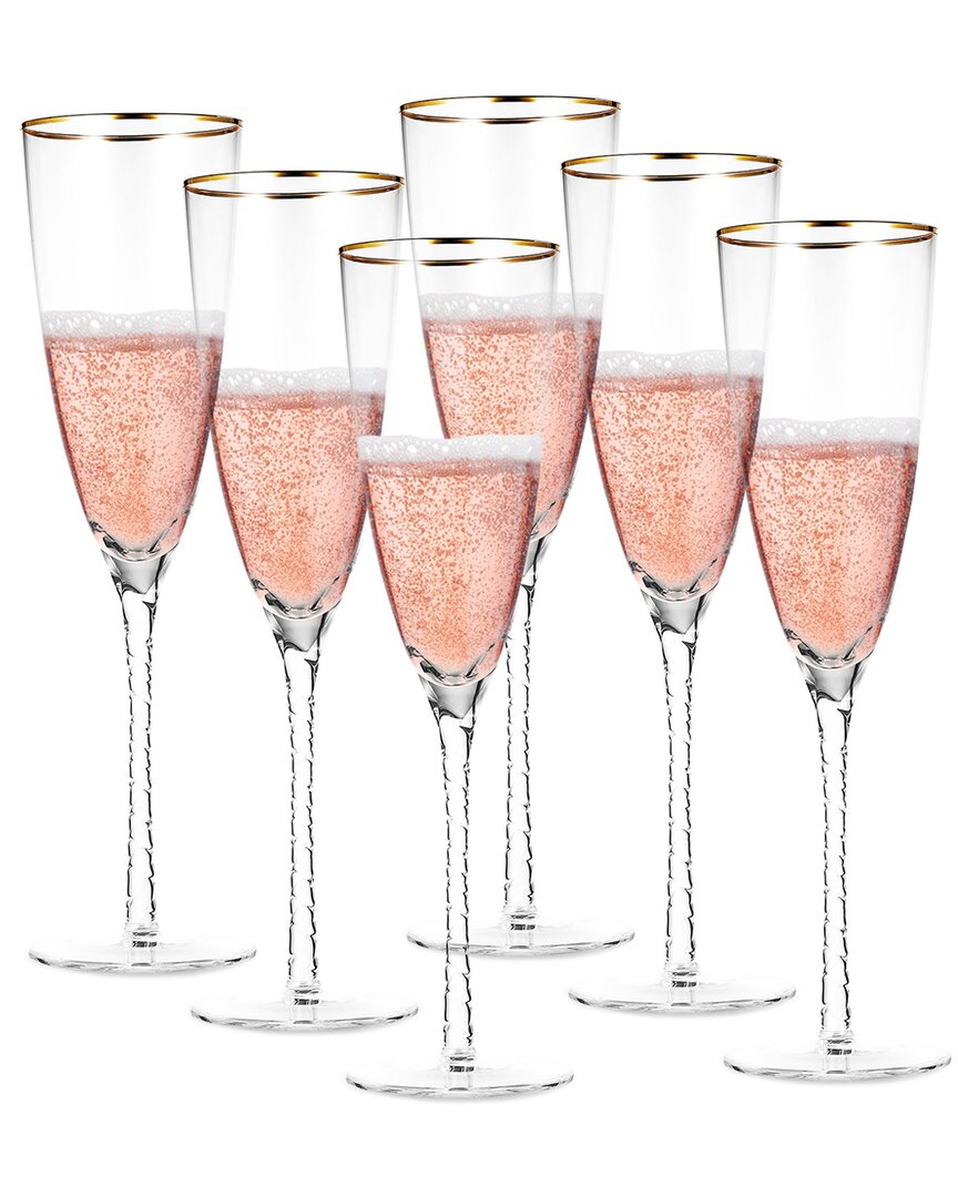 Berkware Set Of 6 Twisted Stem Champagne Glasses With Rim