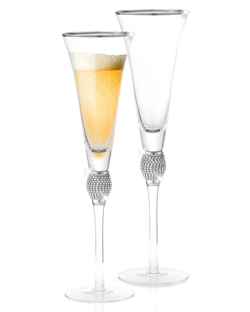 Berkware Set Of 2 Trumpet Champagne Glasses With Rhinestone Embellishments