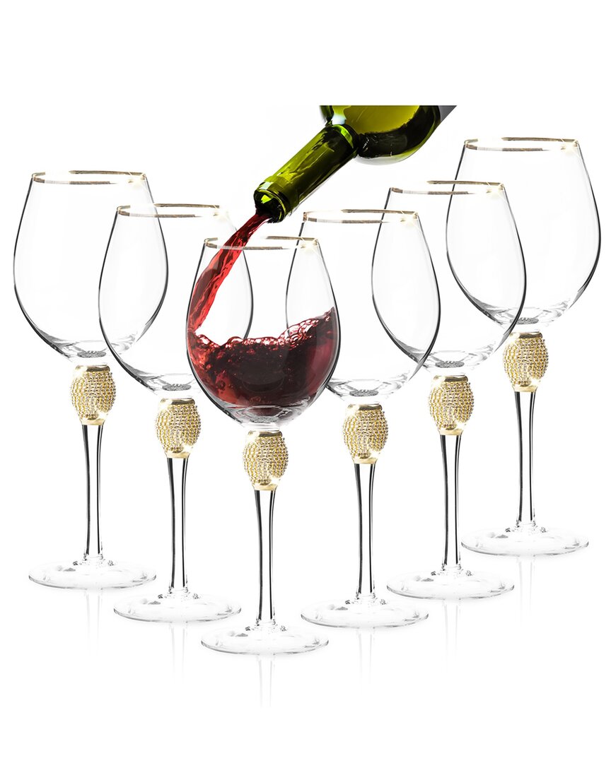 Berkware Set Of 6 Long Stem Rhinestone Wine Glasses With Rim