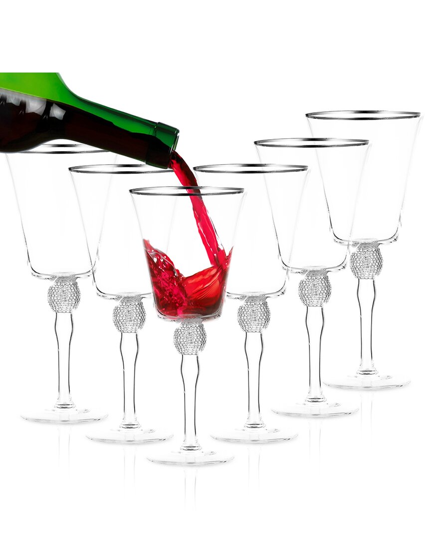 Berkware Set Of 6 Wine Glasses With Rhinestone Design & Rim