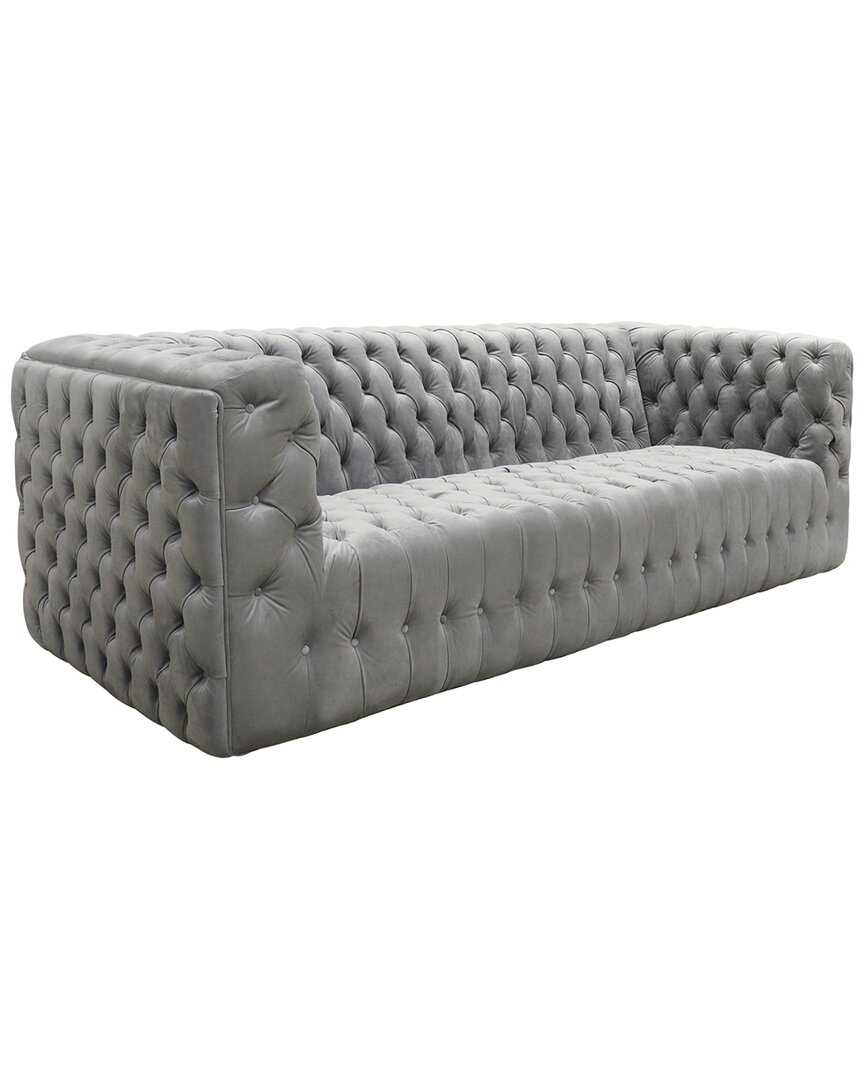 Pasargad Home Vicenza Collection Velvet Tufted Sofa In Silver
