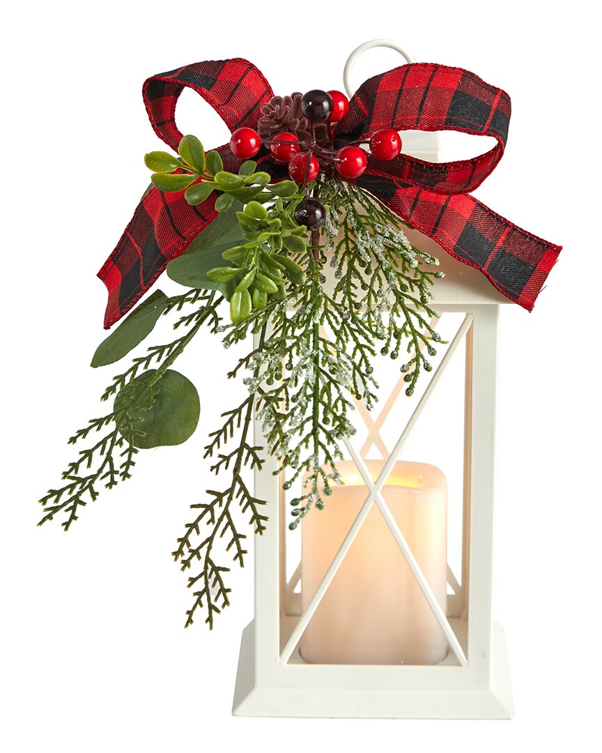 Nearly Natural 12in Holiday Lantern Table Arrangement In Green
