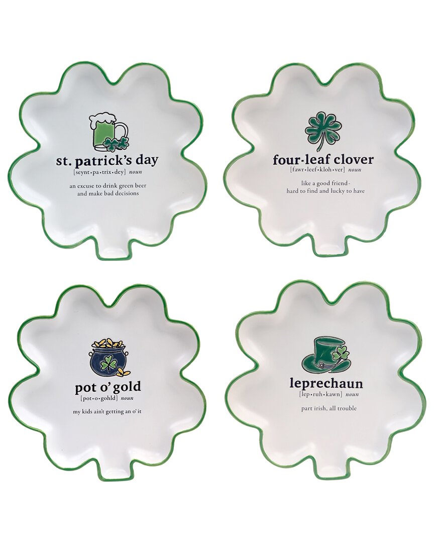 Certified International Set Of 4 St. Patrick's Day Shamrock-shaped Tidbit Plates