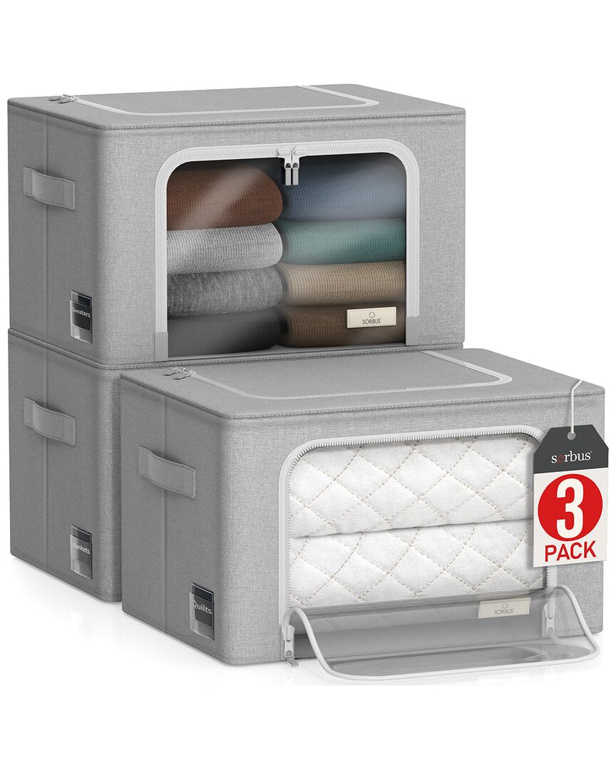 Sorbus Storage Bins With Metal Frame In Gray
