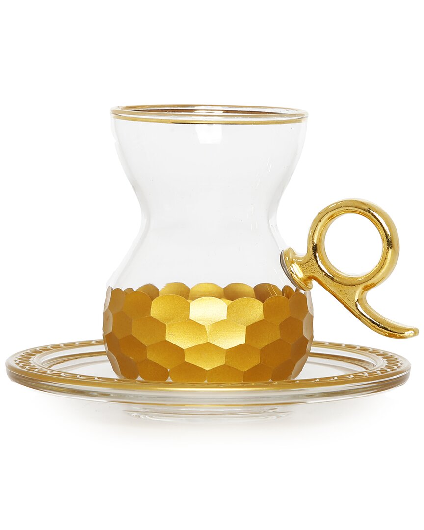Shop Alice Pazkus Set Of 6 3.1in Tea Glasses And Saucers In Gold