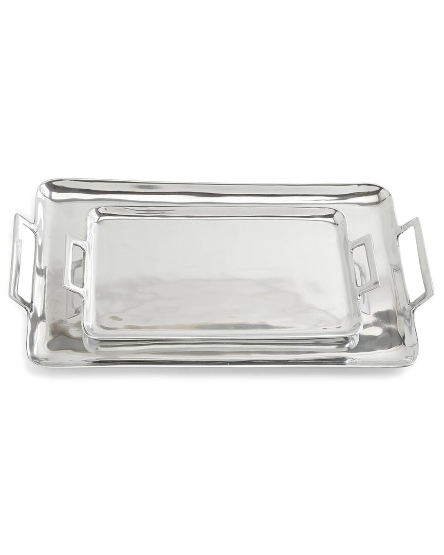 Two's Company Set Of 2 Crillion High-polished Decorative Trays With Handles In Silver
