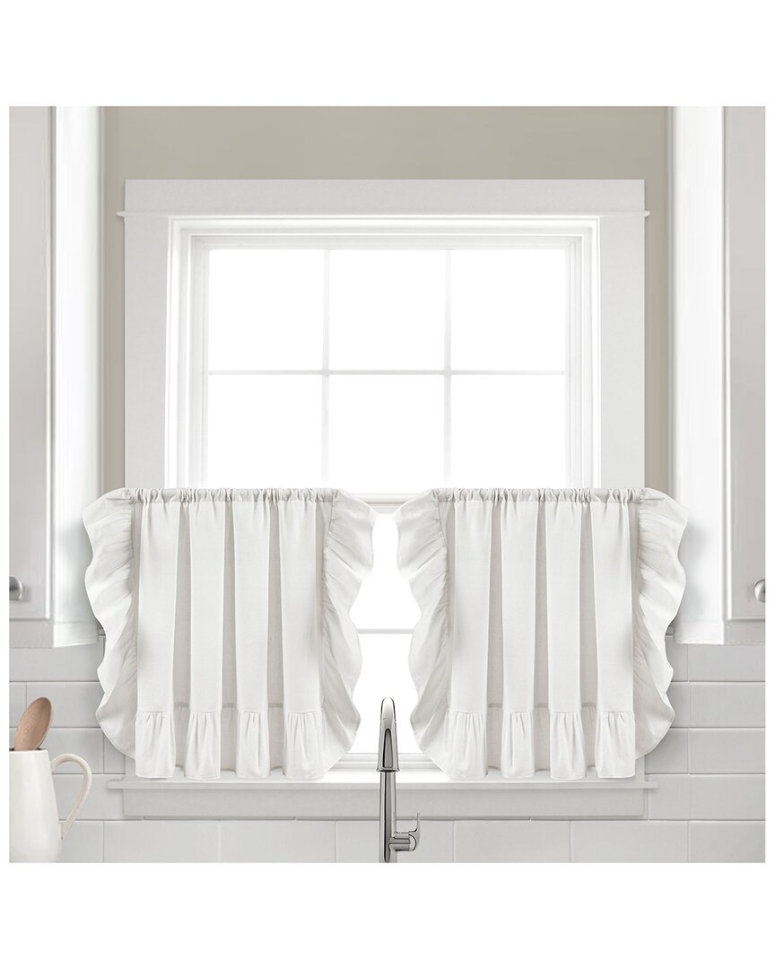 Lush Decor Linen Ruffle Kitchen Tier Window Curtain Panels Set In White