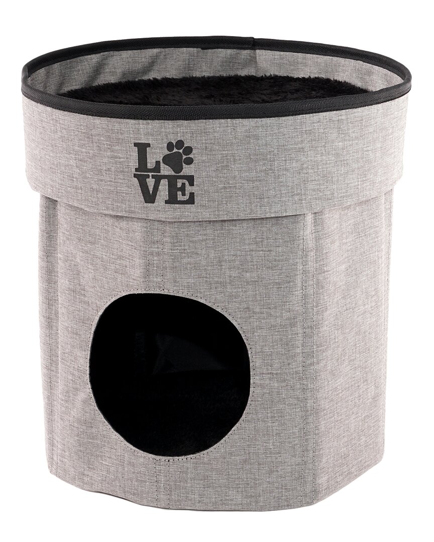 Precious Tails Linen Cat Cave With Storage In Charcoal
