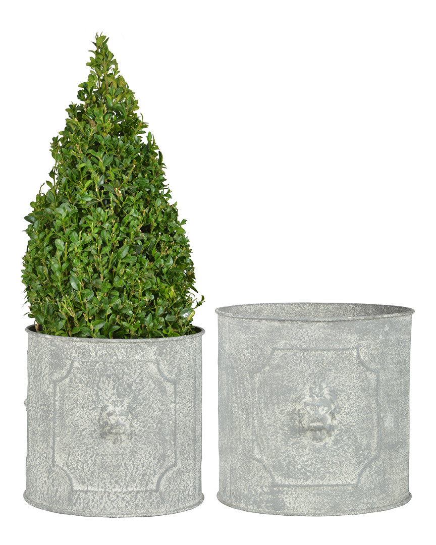 Esschert Design Usa Aged Metal Set Of 2 Round Lion Flower Pots