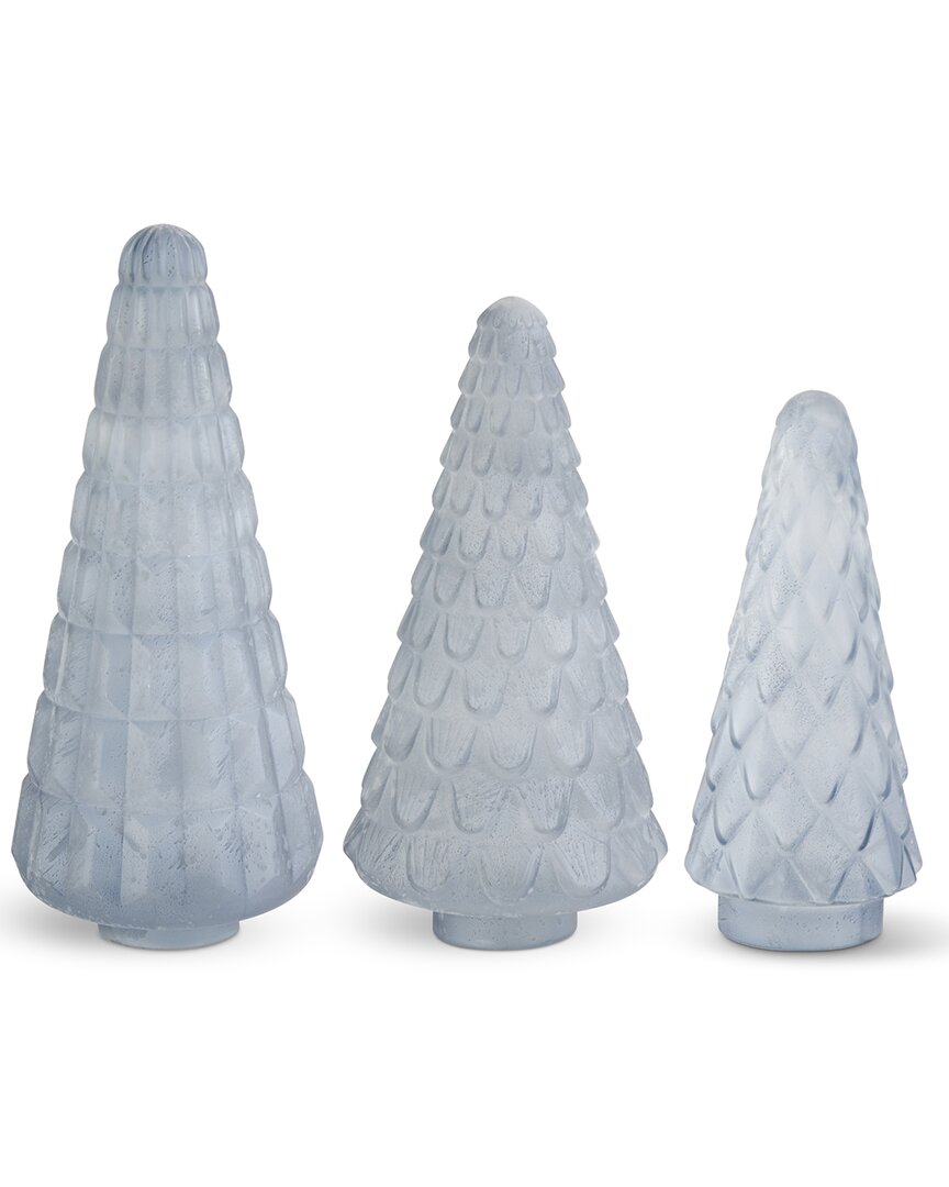 Shop K & K Interiors K&k Interiors Set Of 3 Embossed Frosted Glass Pinecone Trees In Blue