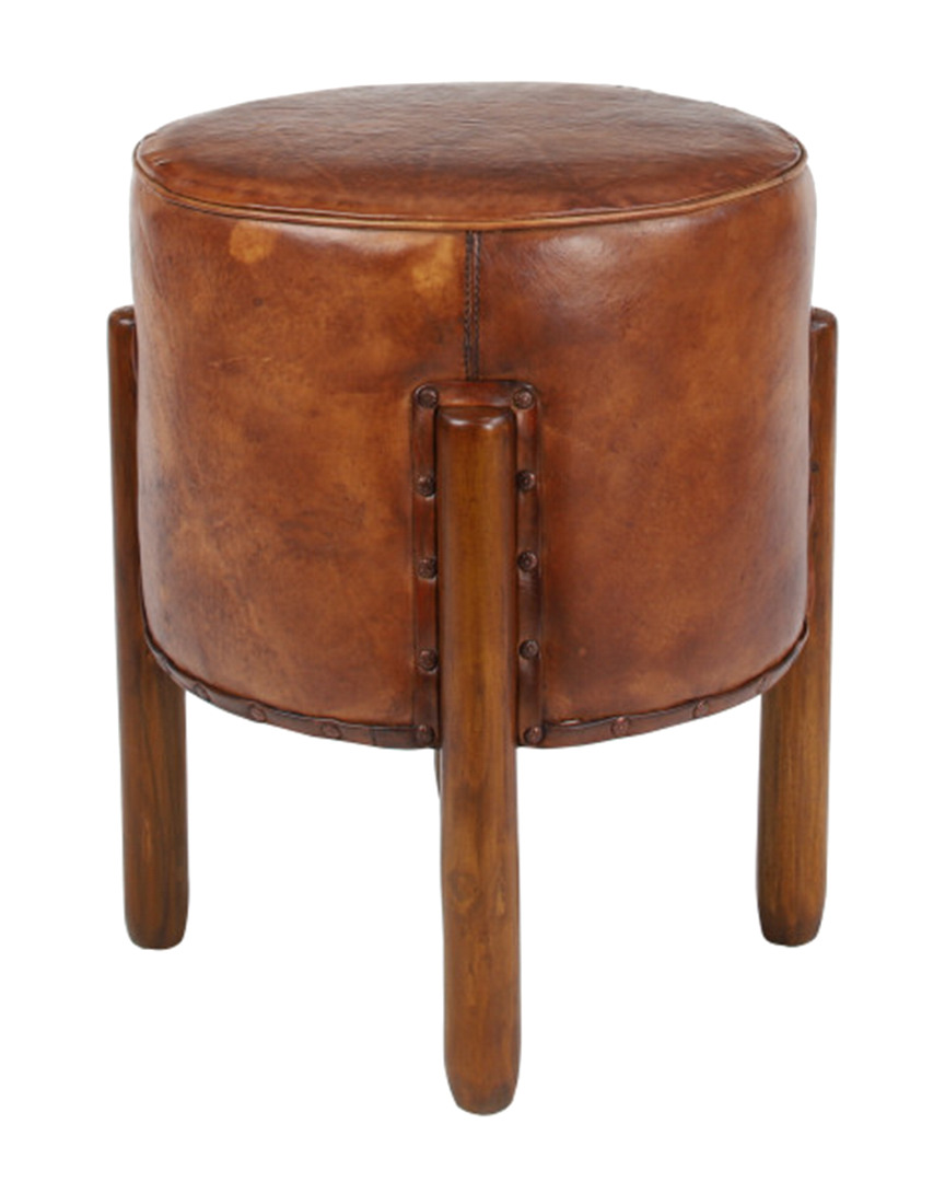 Peyton Lane Brown Leather And Leather Traditional Stool
