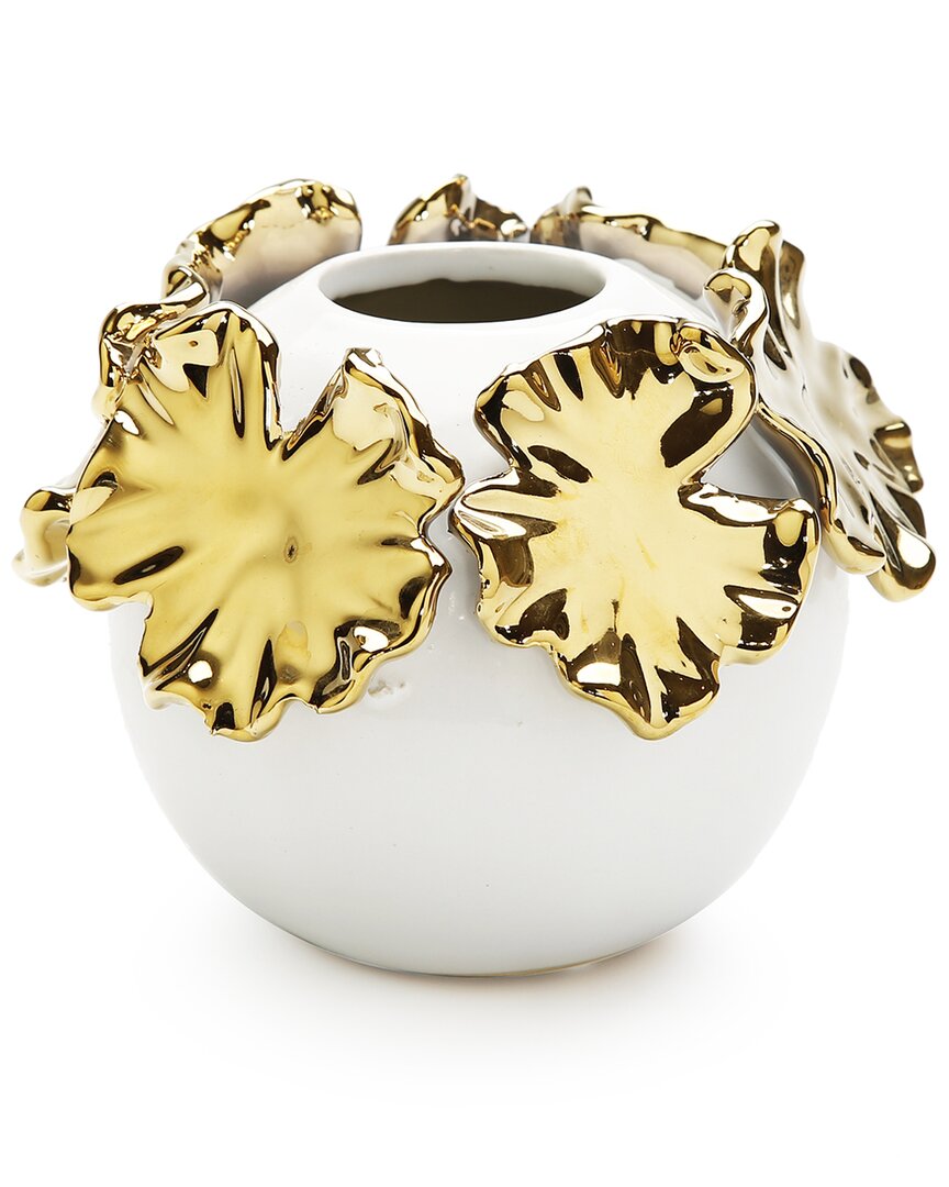 Vivience White Vase With Gold Florar Design