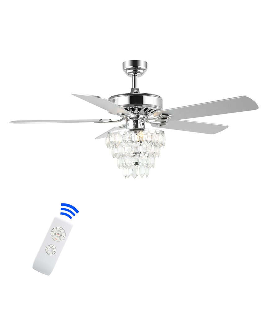 Jonathan Y Mindy 3-light Glam Modern Crystal Shade Led Ceiling Fan With Remote In Silver