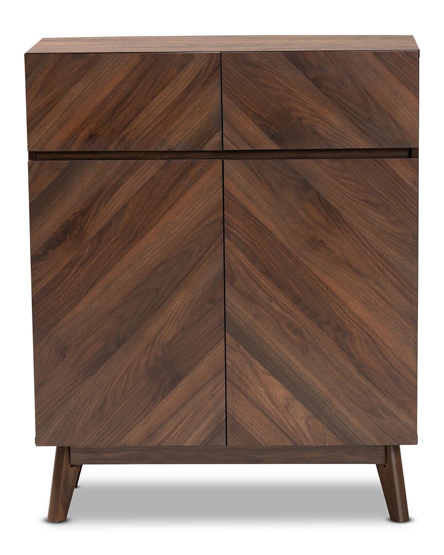 Design Studios Hartman Mid-century Modern Walnut Brown Finished Wood Shoe Cabinet