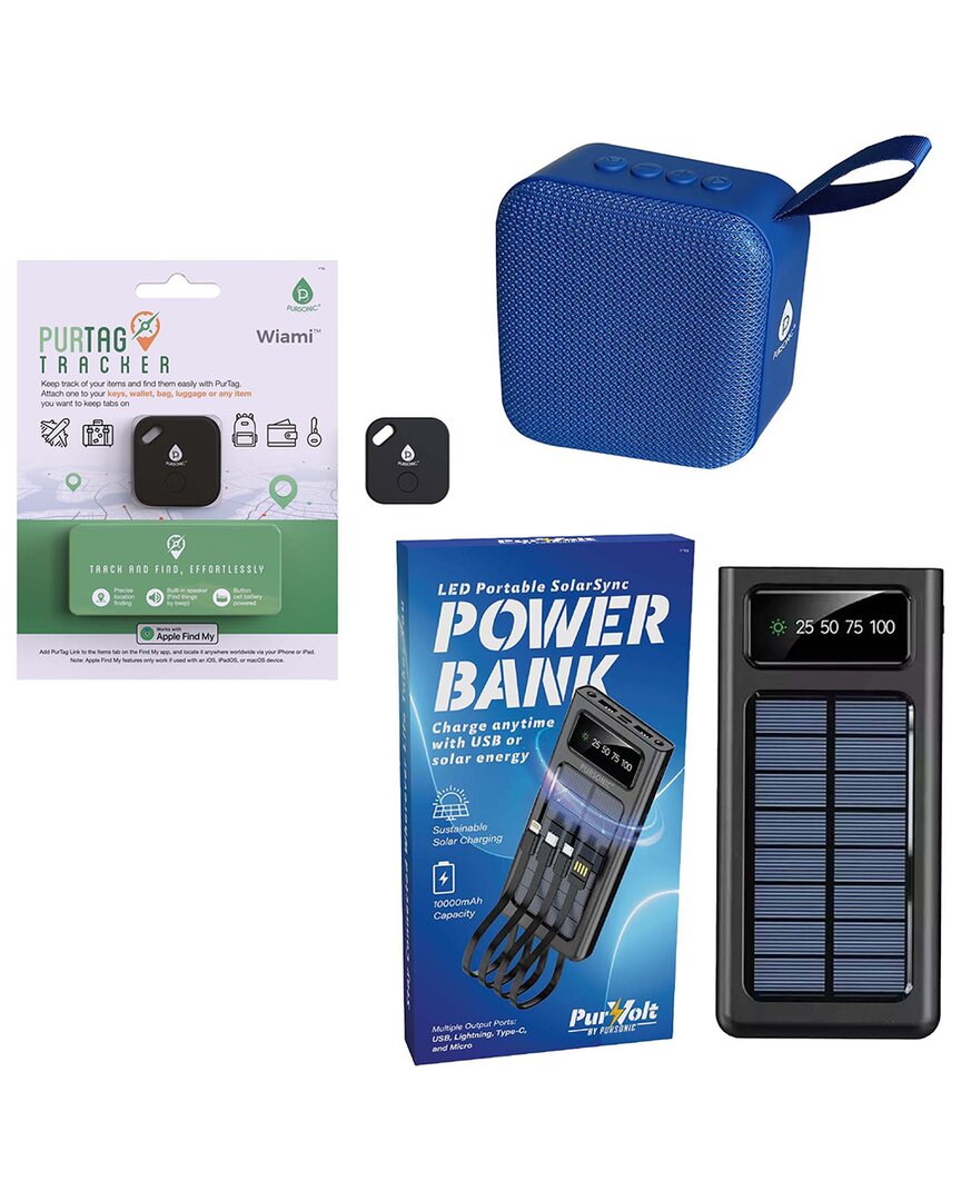 Pursonic Wireless Speaker, Solarsync Power Bank & Purtag Tracker Bundle In Multi