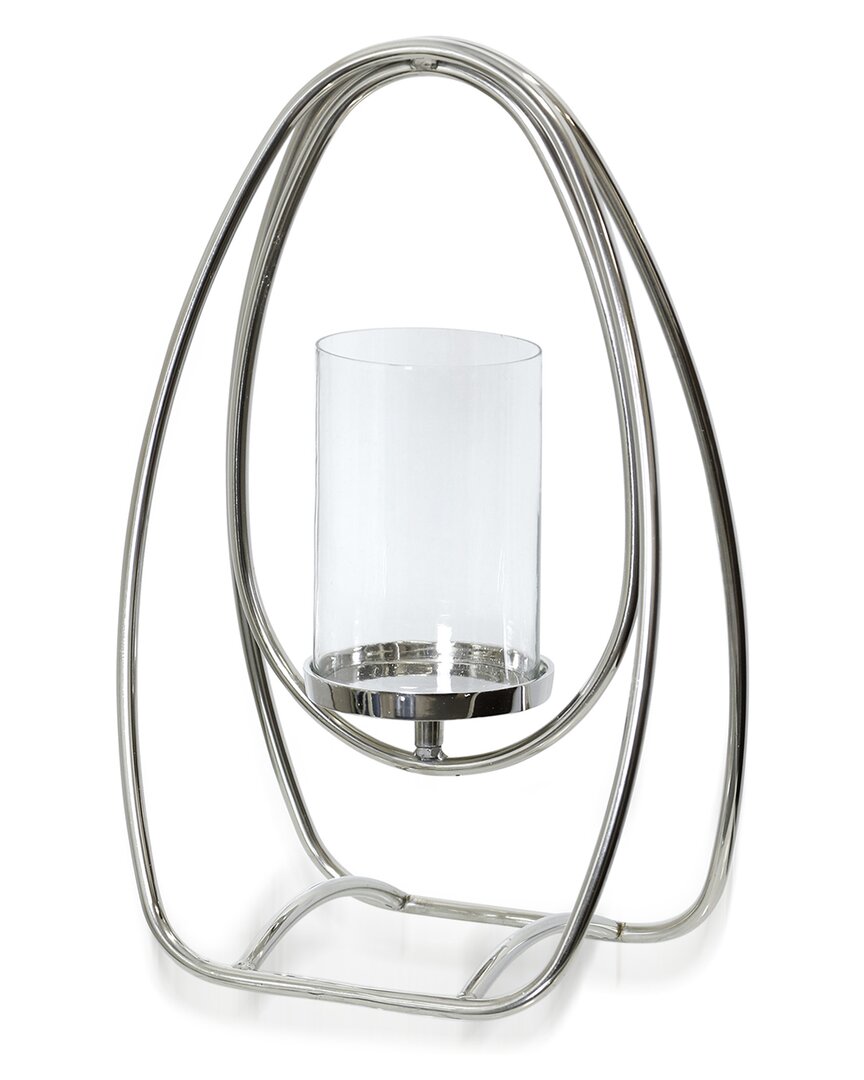 Stylecraft Laurent Steel Metal And Clear Glass 1-light Hurricane In Silver