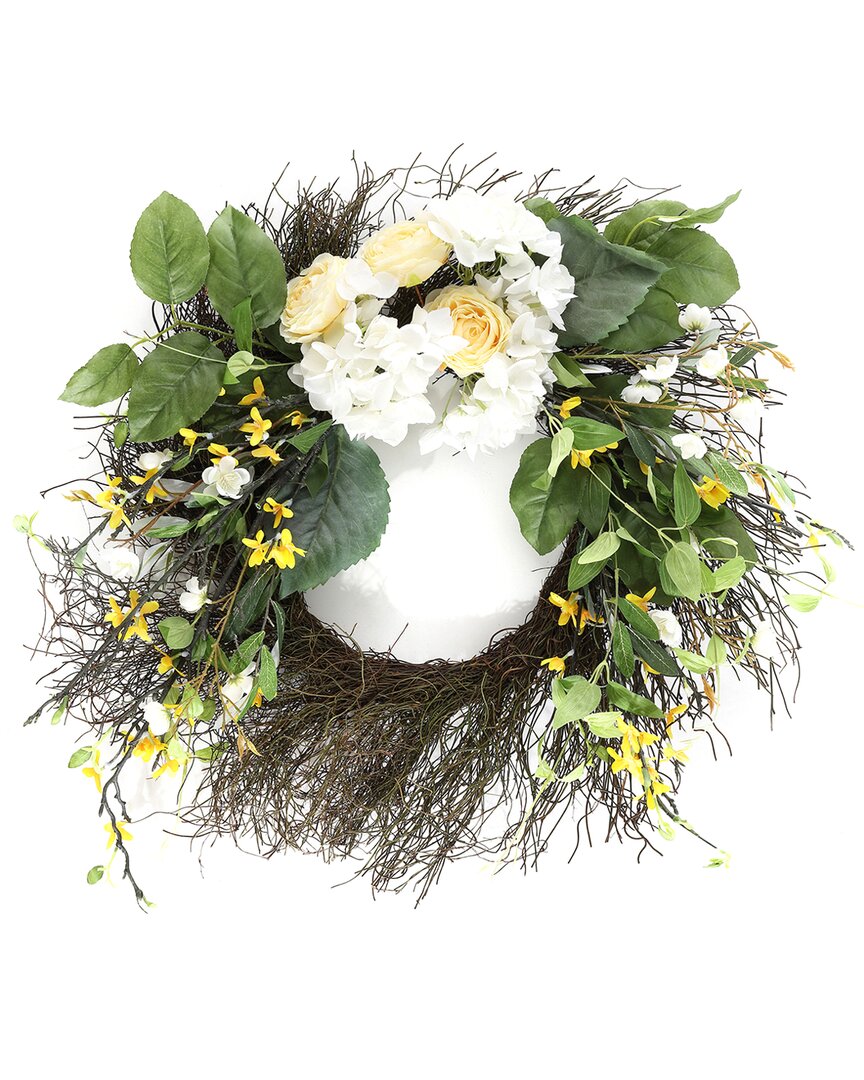 Safavieh Faux 26in Hydrangea & Spring Blossom Wreath In Yellow