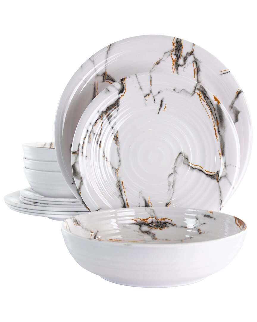 Elama Glossy Silvana 12 Piece Lightweight Melamine Dinnerware Set, Service For 4