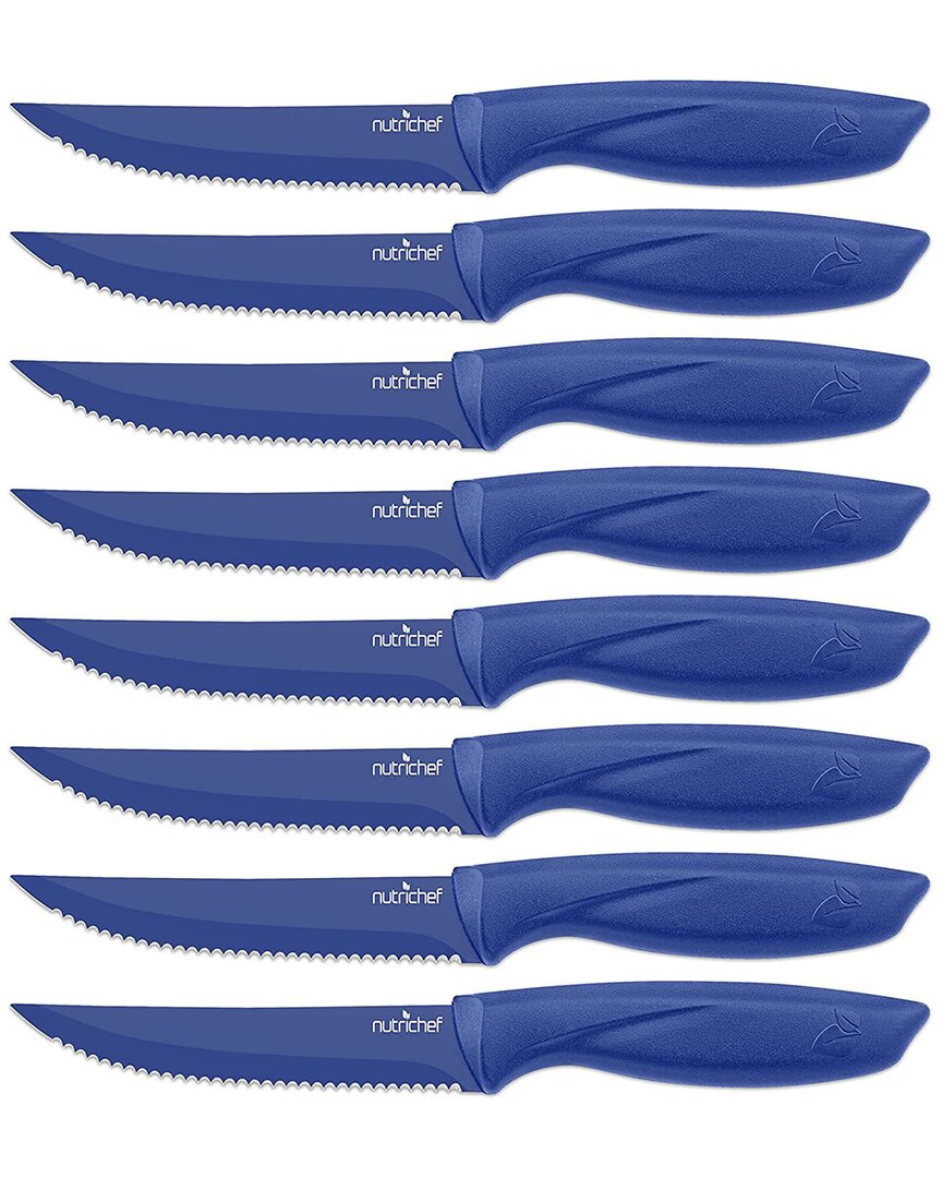 Nutrichef 8pc Steak Knife Set In Blue