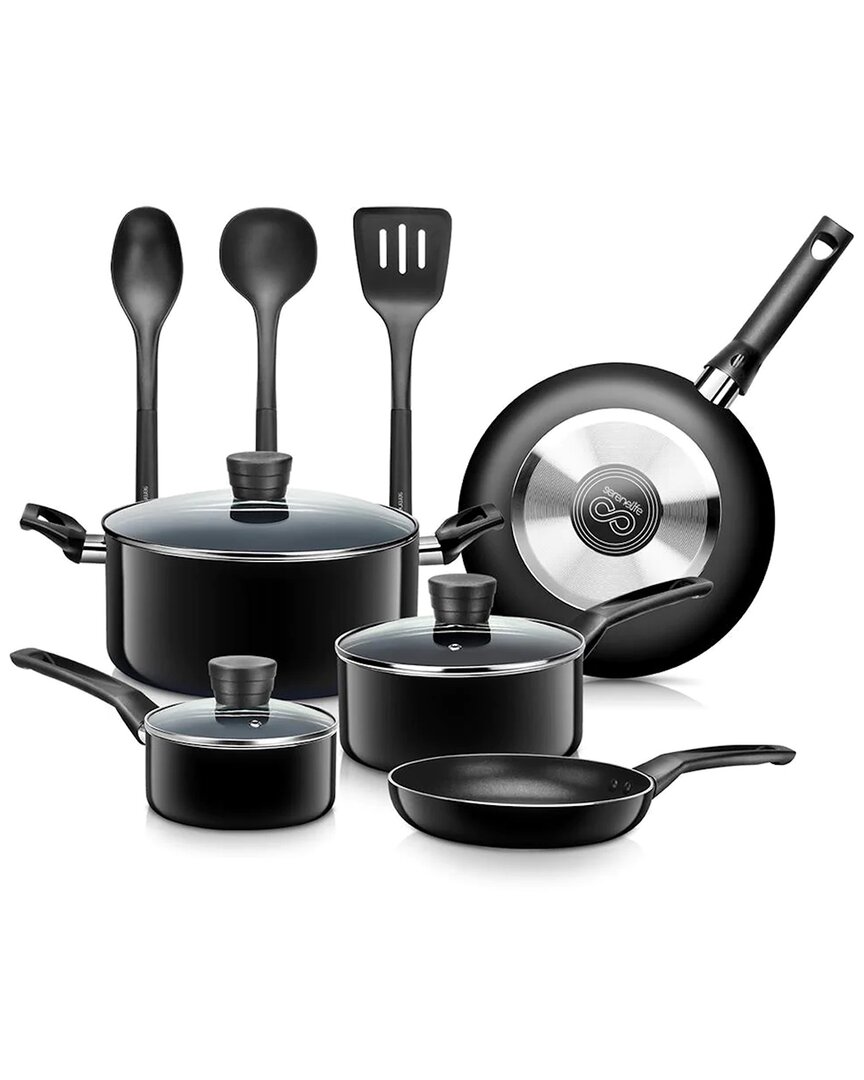 Serenelife 11pc Black Cookware Set In Black