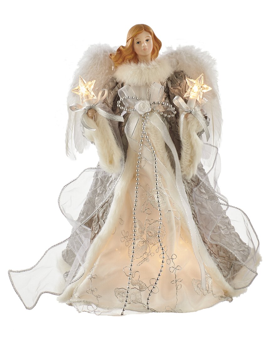Kurt Adler Ul 10-light 14in Silver & Gray Angel Treetop In Silver